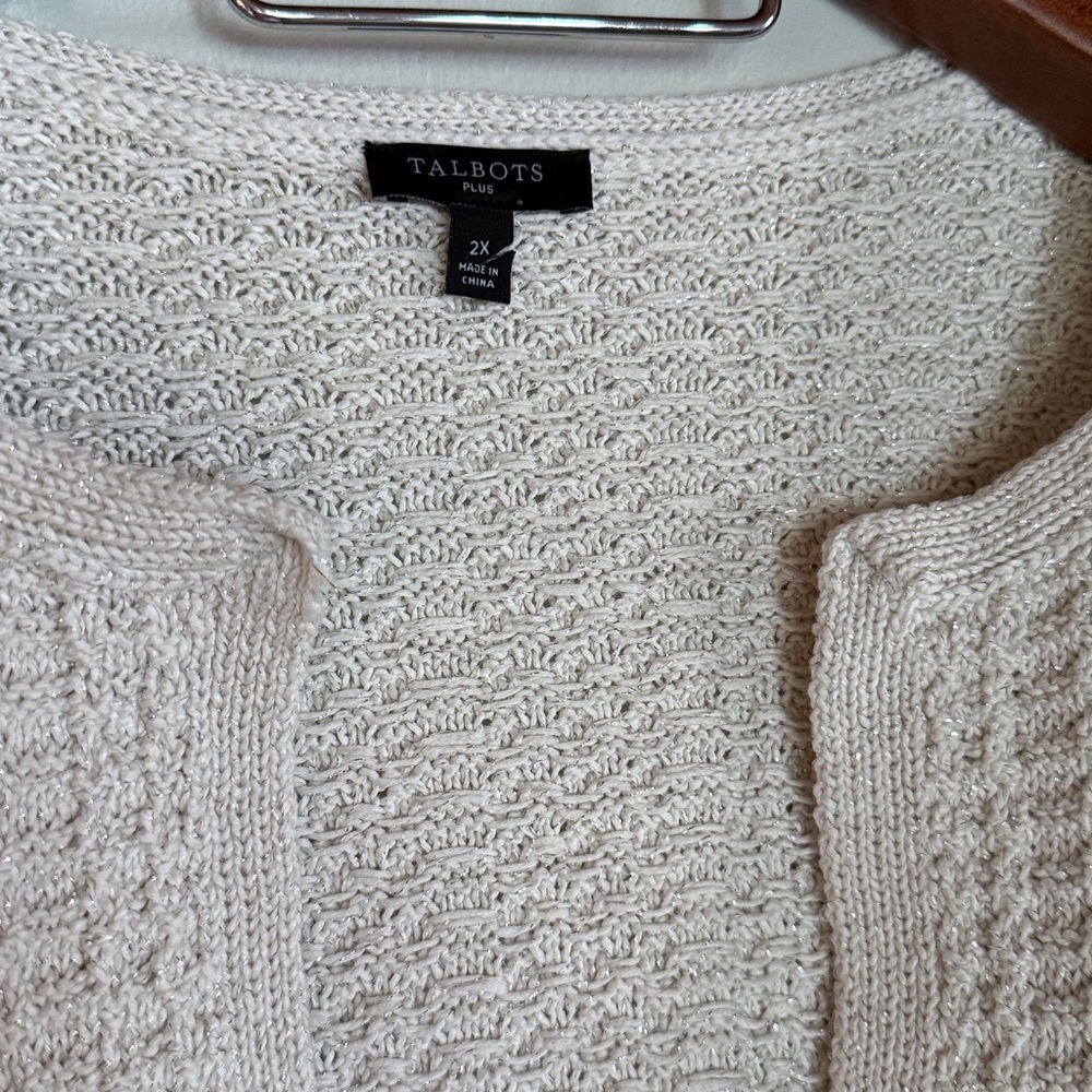 Talbots plus open front classic knit cotton cardigan sweater with silver buttons - Picture 3 of 9
